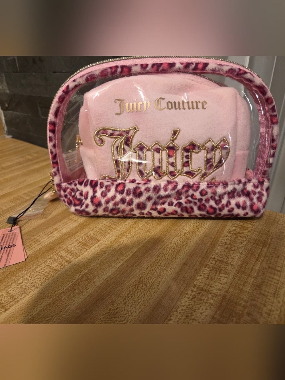 Juicy Couture NWT Pink Leopard 2 In 1 Cosmetic Case Set